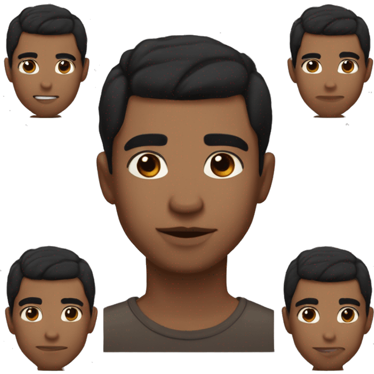 man black short hair, brown eyes, medium sized lips, cute nose, beauty mark in between is eyebrows but a little up very small one though and ears stick out A LITTLE BIT emoji