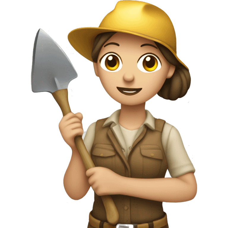 female archeologist holding a trowel and a vinyl emoji