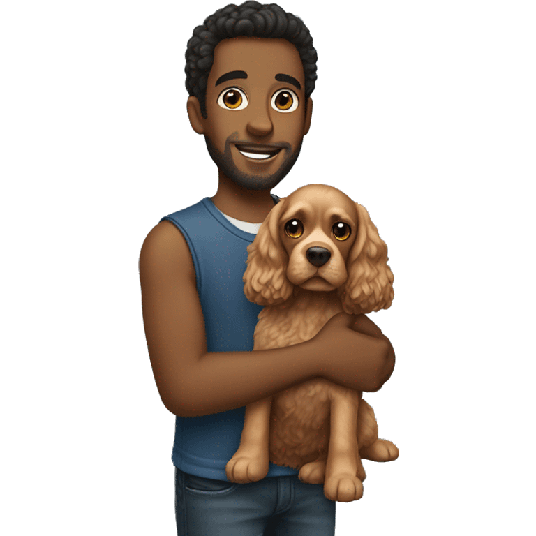 Man holding cocker spaniel  pappy mix emoji