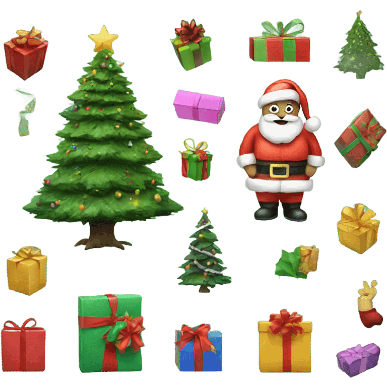 christmas tree with presents, and santa emoji