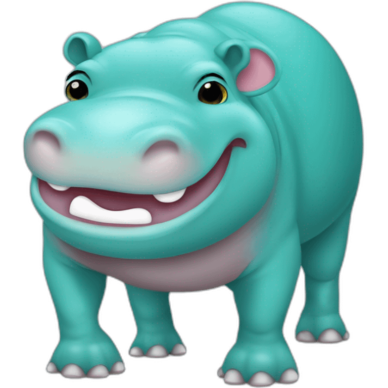 Smiling hippo with Googly eyes color turquoise emoji