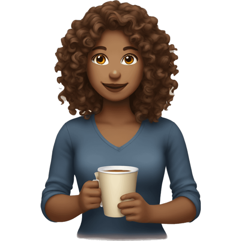 Make a girl with brown curly hair drinking coffee  emoji