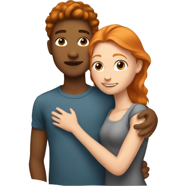 young tan Man and young ginger woman cuddle emoji