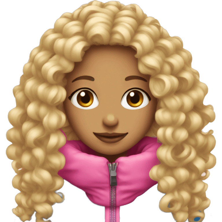 Blonde curly girl with pink ski bunny hat emoji