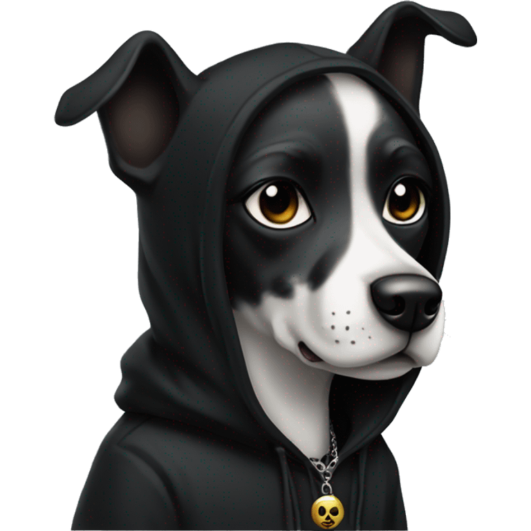 A goth dog in a hoodie with black makeup and jewelry emoji