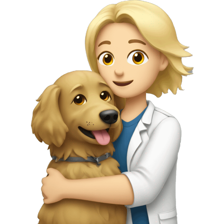 a vet hugging a shaggy blonde dog emoji