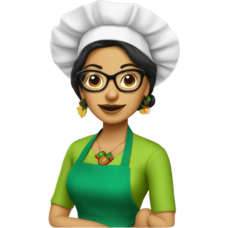 mexican lady green apron  with glasses cooking tacos emoji