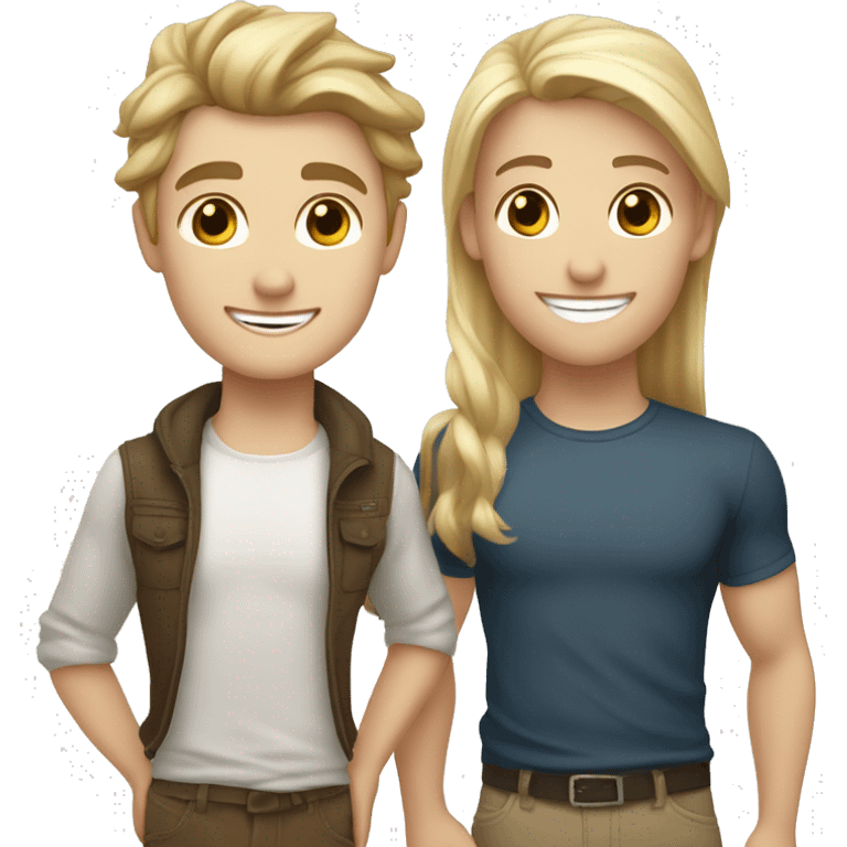 Cute couple, blonde hair handsome white boy and brown hair beautiful white girl ,both smiling emoji