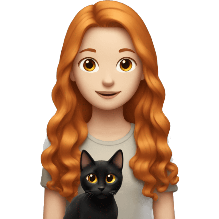 Girl with long ginger hair with black cat emoji