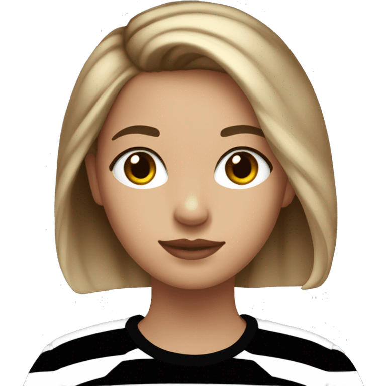 Girl with brown to blonde ombre hair and brown eyes wearing a black and white stripped sweater emoji