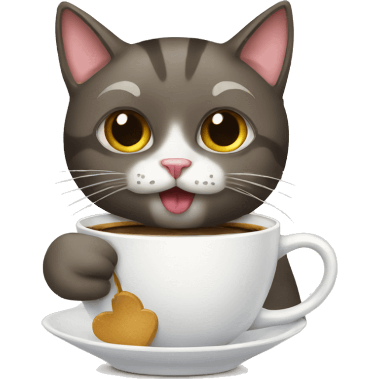 cat with a bow drinking coffee emoji