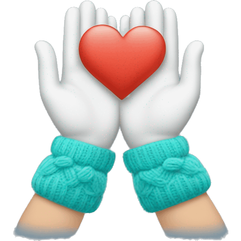 Hands in winter mittens making a heart shape emoji