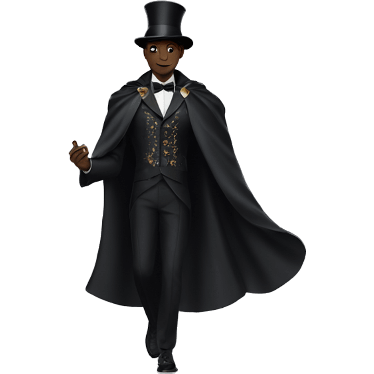 a black full body magician that has a cape that says ''Dior'', cape, text Dior emoji