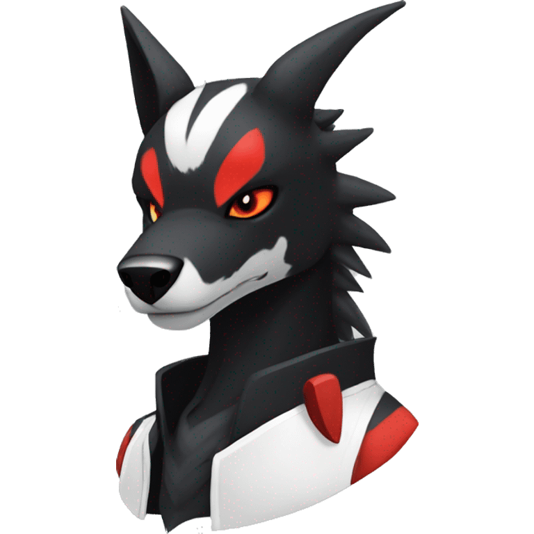 Black Cool Edgy Sergal-Houndoom-Fakémon  with White and Red Edgy markings emoji