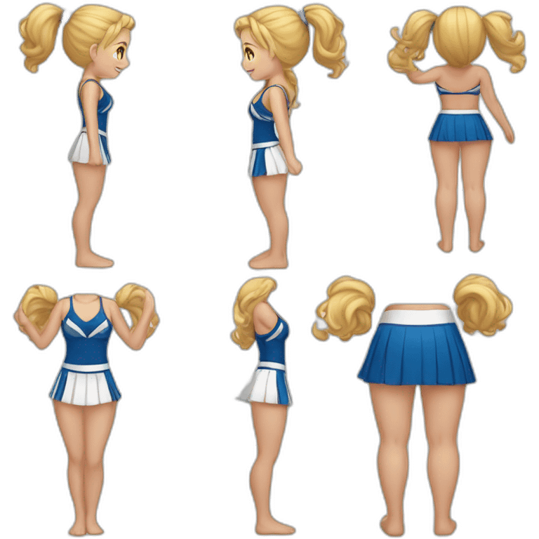 Full body Caucasian curvy cheerleader back and front views emoji