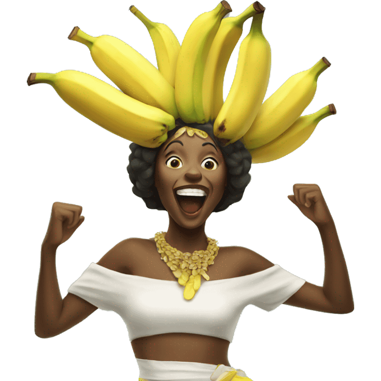 Lady wearing a banana head dress dancing  emoji