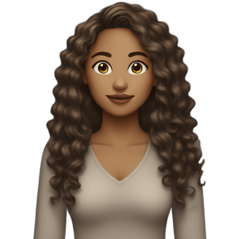 woman light brown skin long dark curly hair emoji