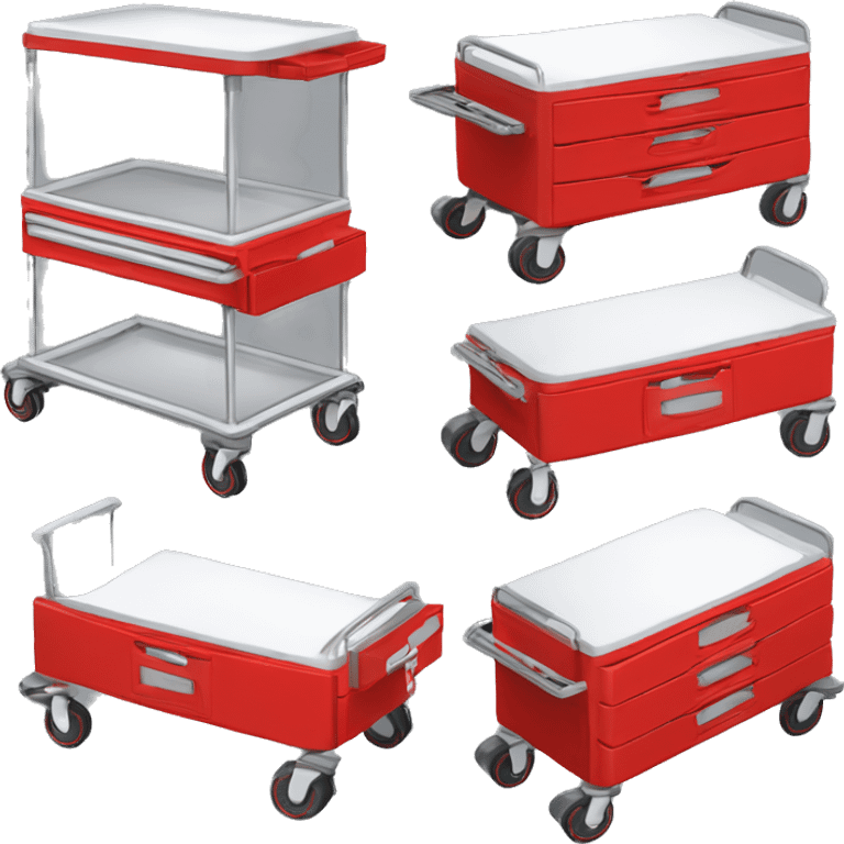 Singular Red medical crash cart is a mobile, multi-drawer unit designed to store and organize emergency medical supplies and equipment emoji