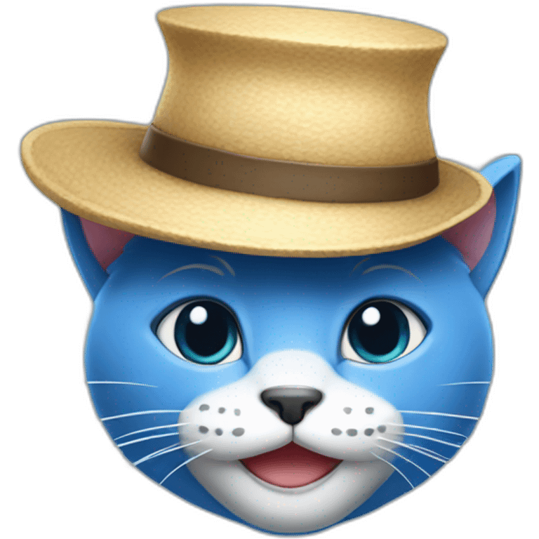 a blue cat with a smile in his hat emoji