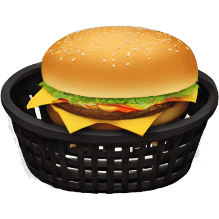 Burger and fries in an oval black basket emoji