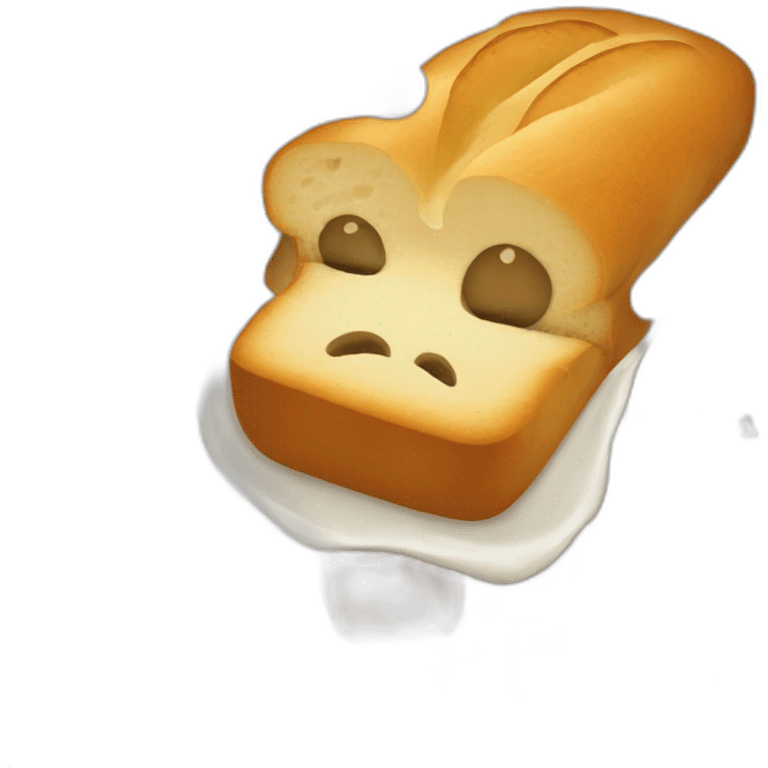 loaf of bread with mouth and eyes drinking white fluid emoji