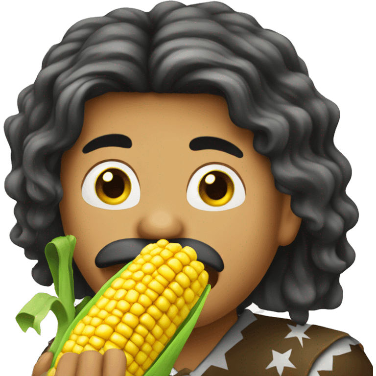 Long haired Mexican eating a corn emoji