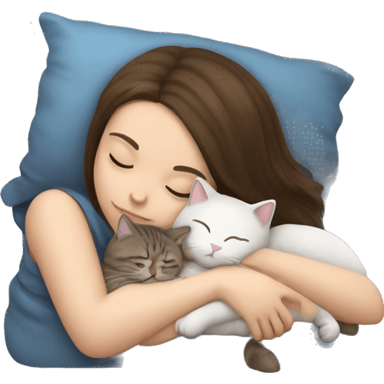 Brunette girl sleeping with a Scottish fold cat emoji