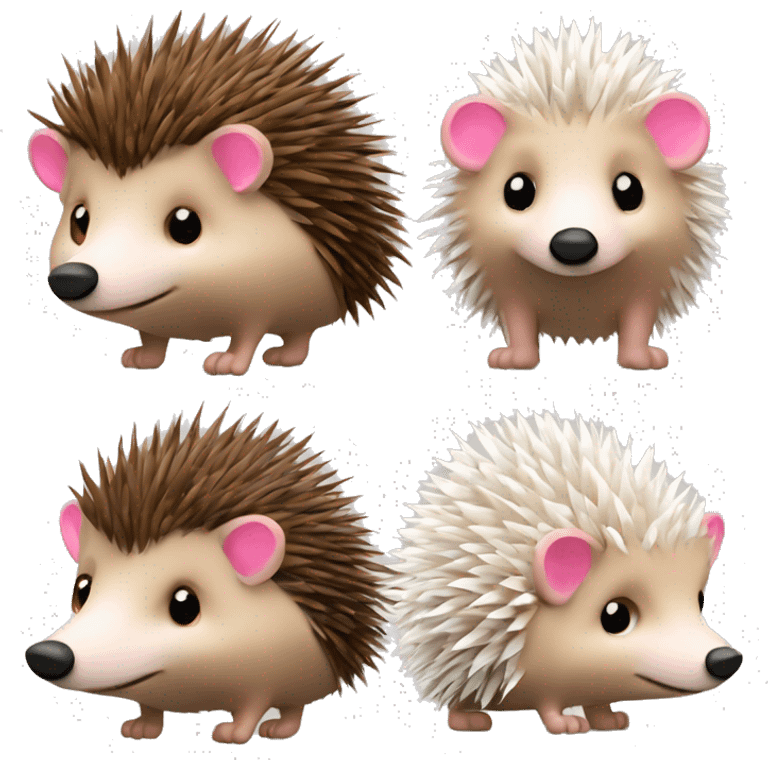 Hedgehog white brown quills one pink ear one brown ear different colored ears full body emoji