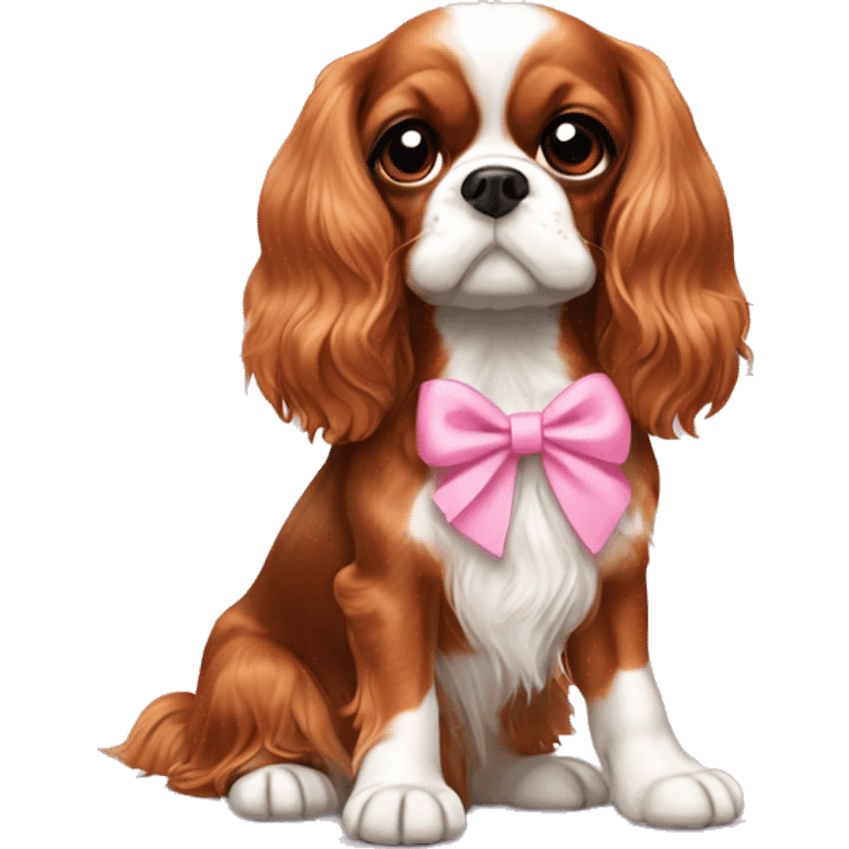 Cavalier King Charles spaniel sitting with pink little bow in hair emoji