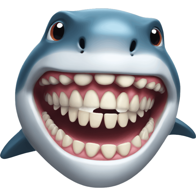 a shark with human dentures emoji