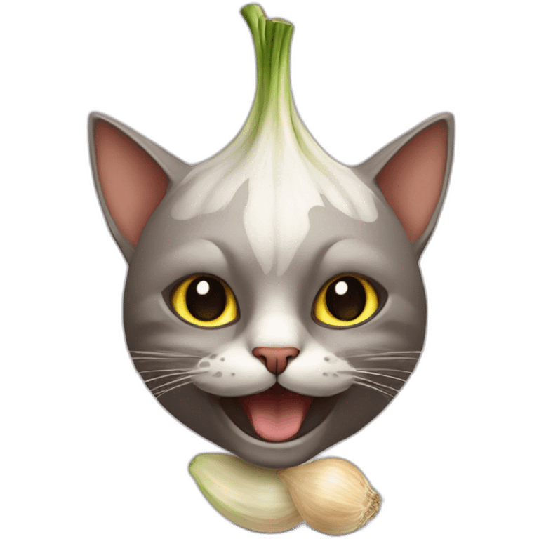 cat neva masquarade with garlic bulb on head emoji