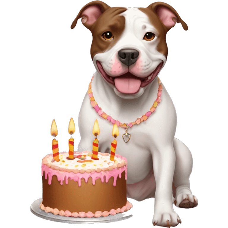 Pitbull with birthday cake emoji