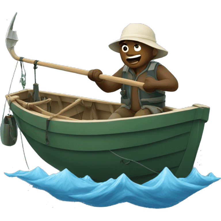 fisherman on a boat with giant hook emoji