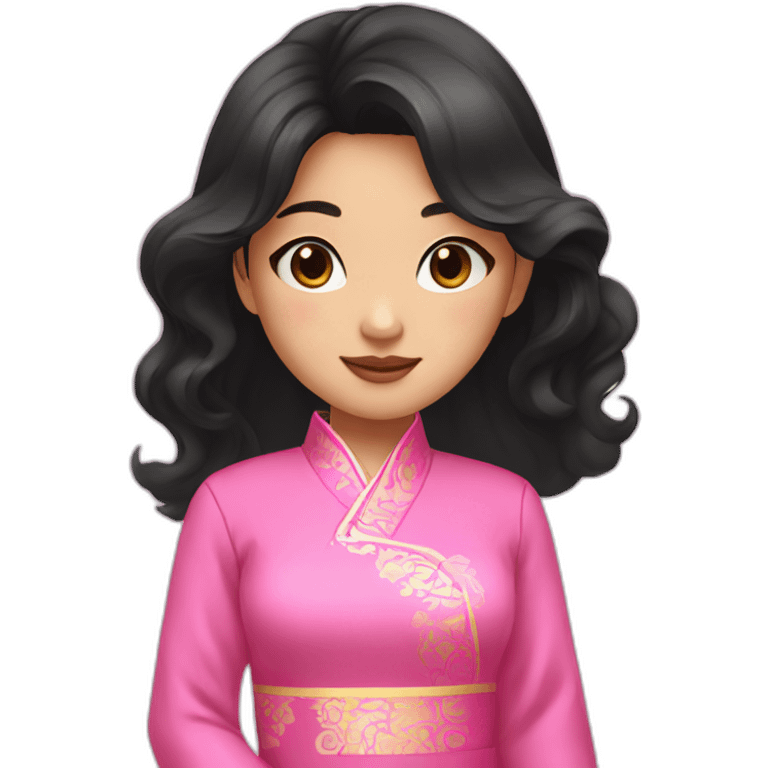 asian girl with wavy black hair posing with pink ao dai emoji