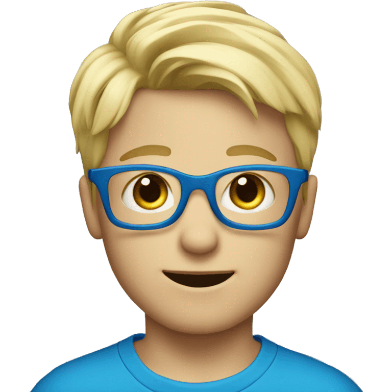 blond hair boy full dressed in blue with blue glasses emoji