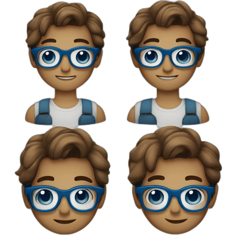 Garcon brun dégradé avec de lunettes bleu emoji