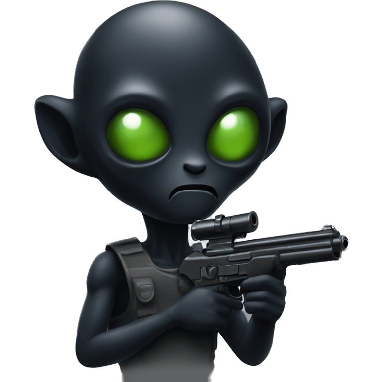 a dark hued alien holding a gun emoji