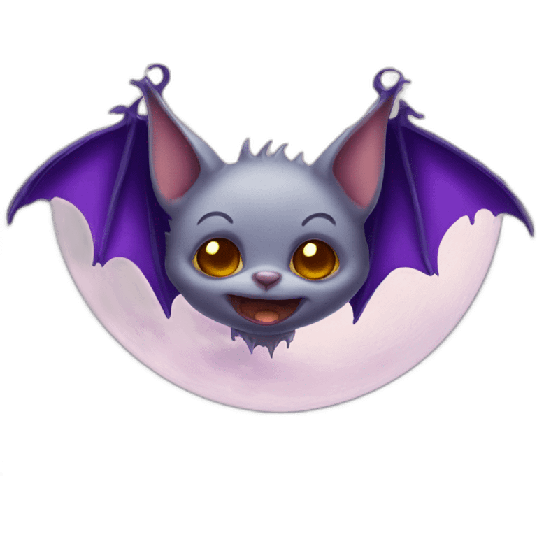 realistic full moon mad cute face vampire bat purple dripping wings emoji