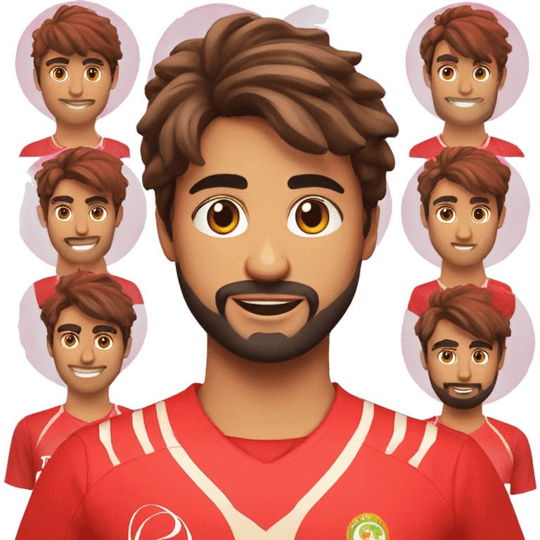 Punjabi teenager, wavy hair fringe, no moustache beard, no turban, red punjabi cricket shirt emoji