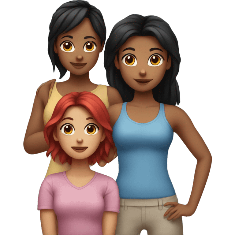 3 girls posing heart pose. One of them is a toddler and has black hair, other one has red hair and is a young adult, last one has black hair and is a young adult . they all have tanned skin. emoji