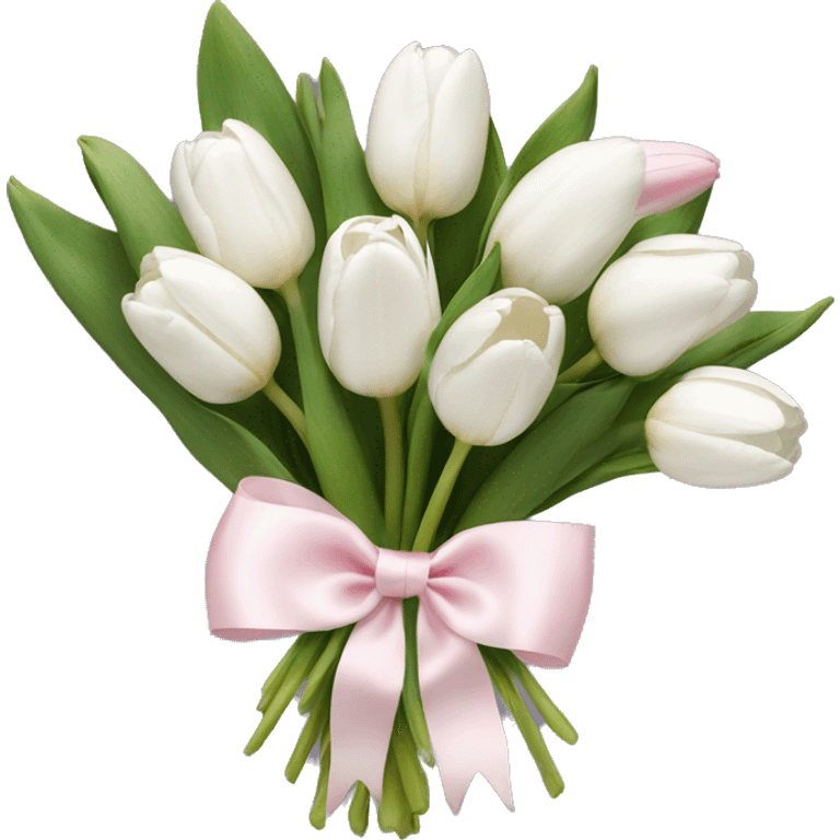 White tulips bouquet with light pink bow  emoji