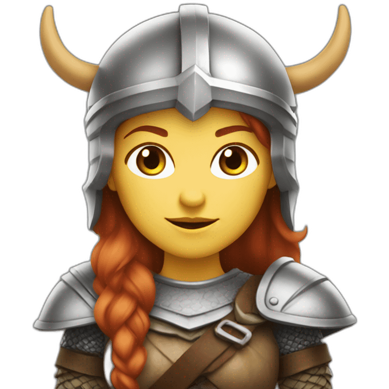 female viking with a reddish beard streaked with white helmet no horns emoji