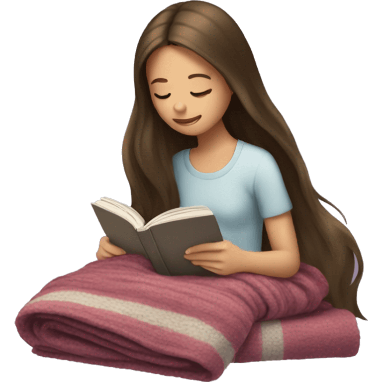 Long hair brunette girl reading with lots of blankets emoji