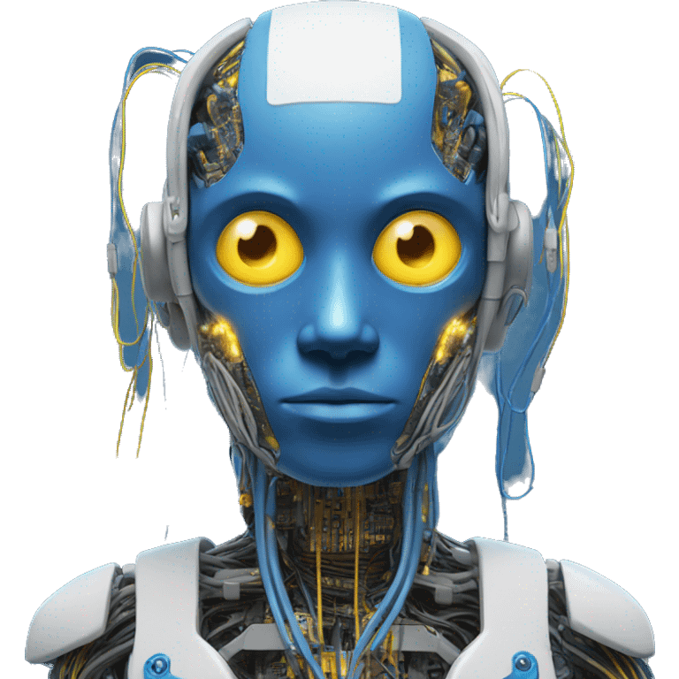 Blue cyborg with yellow eyes wires and circuits  emoji