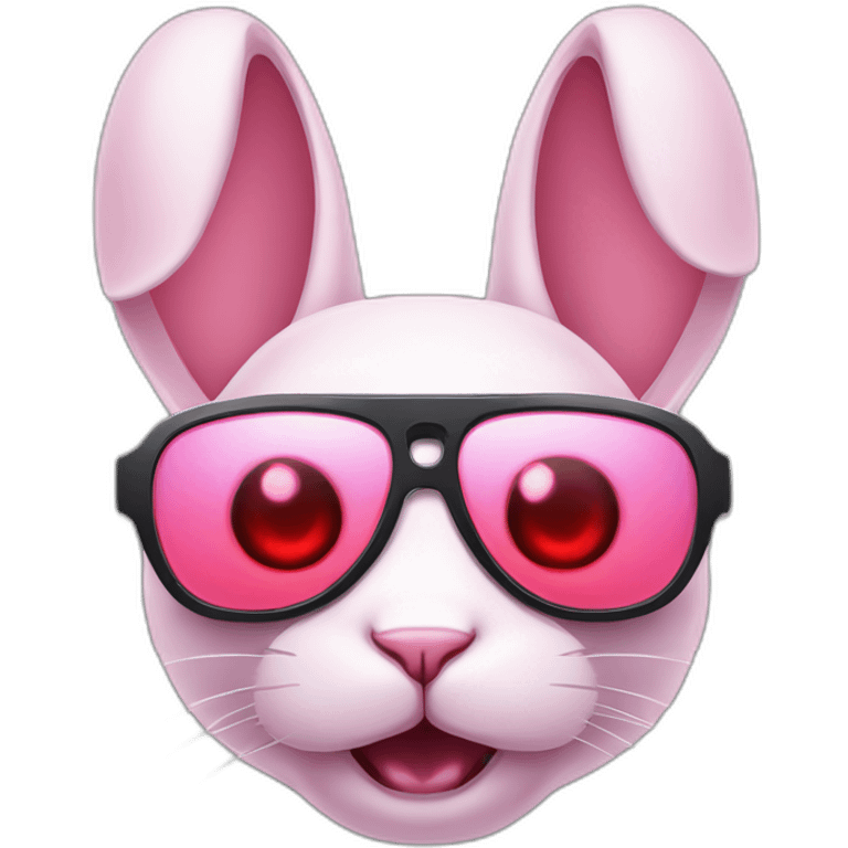 A ferocious pale pink rabbit with red eyes cyberpunk sunglasses emoji