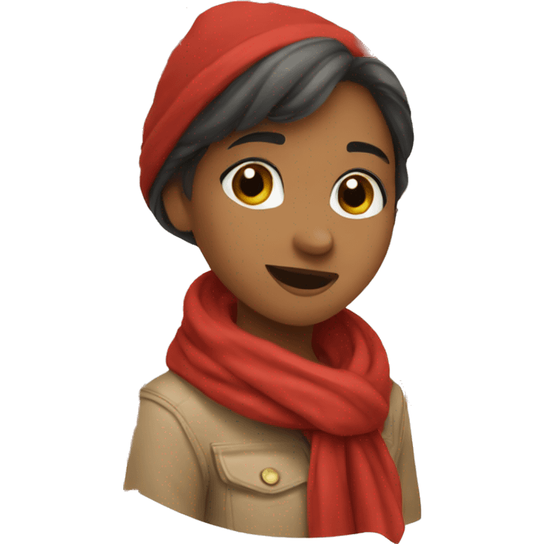 Leaves falling down on girl wearing red scarf emoji