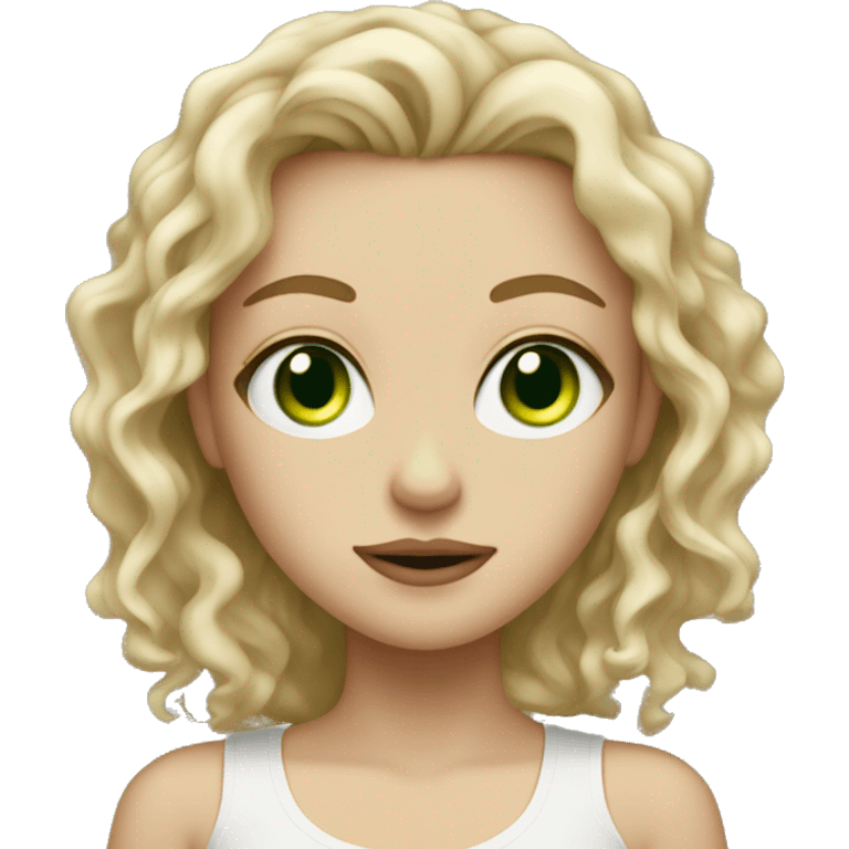 white gir woth green eyes and dirty blonde wavy hair emoji