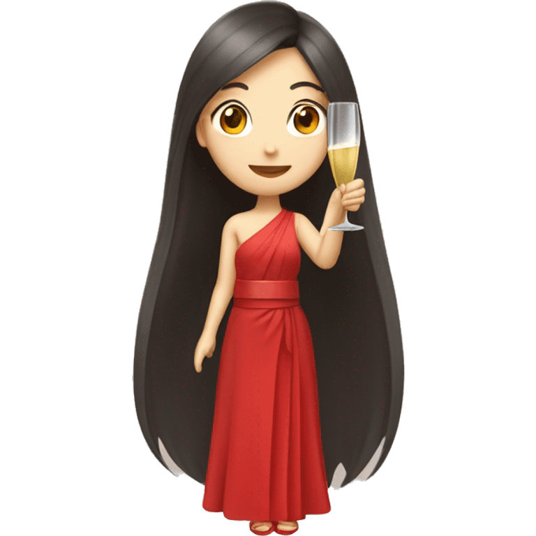 Long hair Japanese girl holding a champagne glass in red dress  emoji