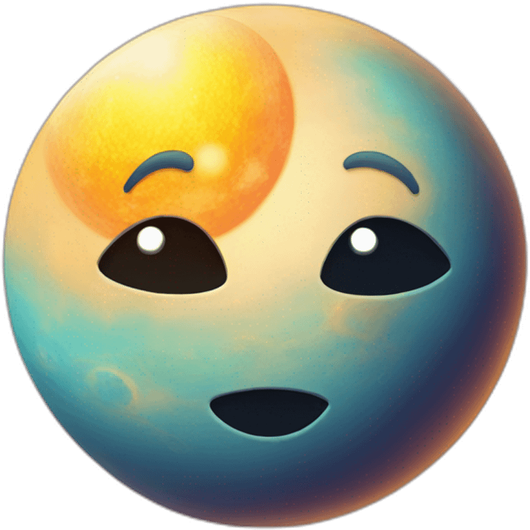 planet Sun with a cartoon smirking face with big calm eyes emoji