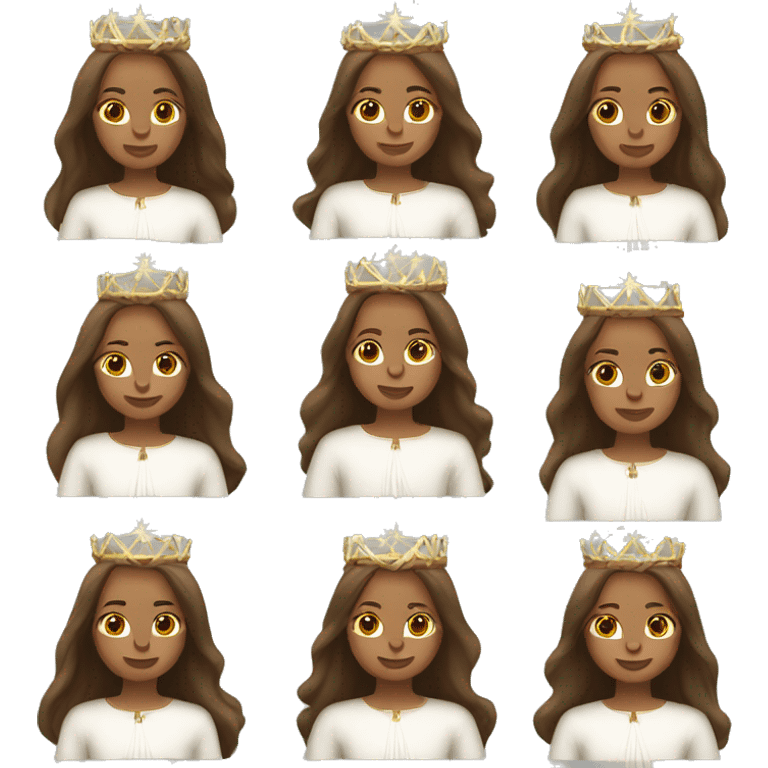 brown long haired white women with white gown and crowned with advent wreath emoji